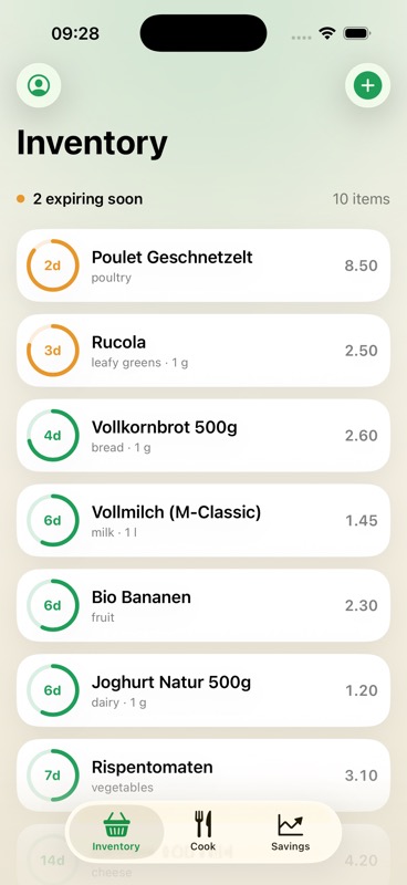 Inventory screen