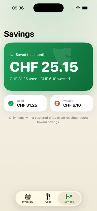 Savings screen